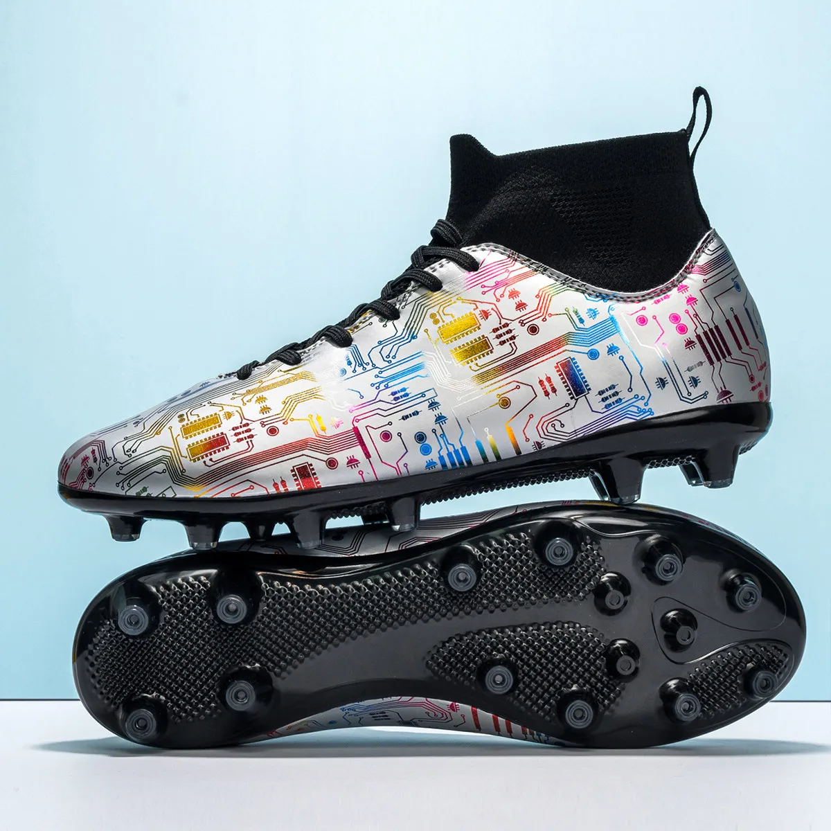 

High Quality Non-slip Men's Society Football Boot Outdoor High-top FG Soccer Shoes Man Fashion Printed Youth Futsal Field Boots