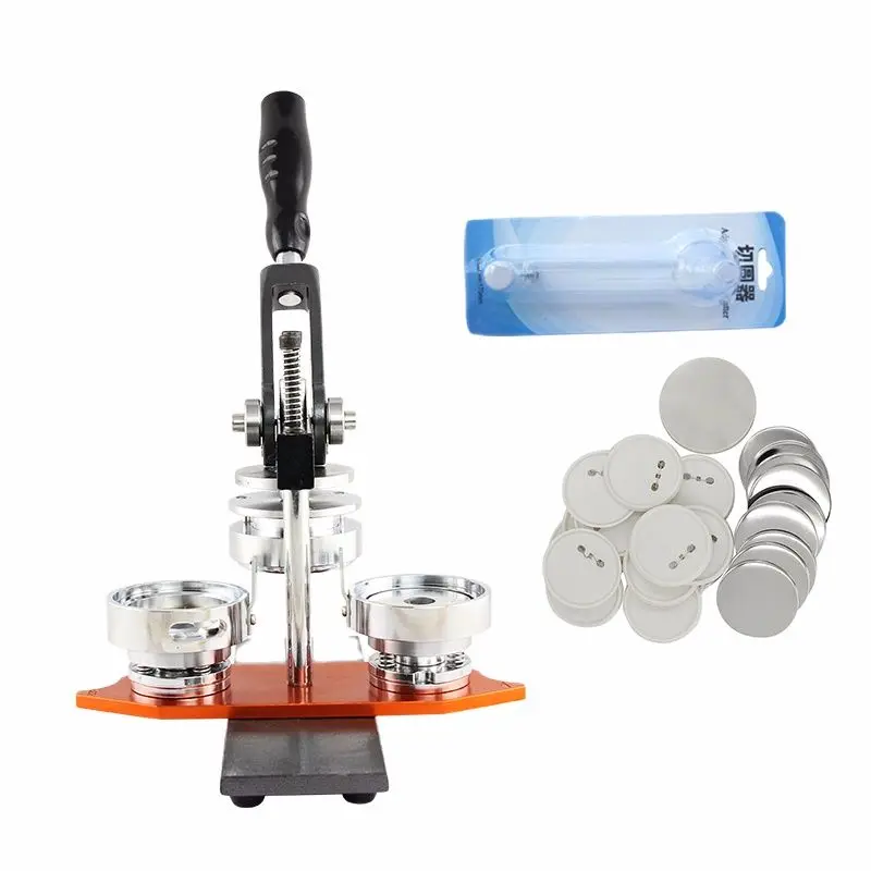 

50mm Badge Making Machine shaking head Button Maker Kit + 50mm Acrylic Paper Cutter + 1000pcs 50mm Safety Pin Button Badge