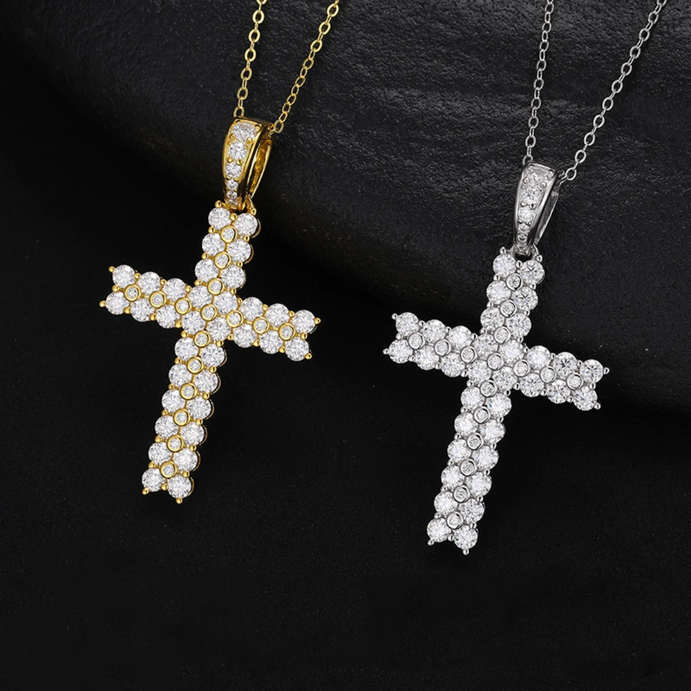 2 Rows Moissanite Cross Necklaces S925 Silver Pendant For Women Men Hip Hop Jewelry Pass Diamonds Tester With GRA Free Shipping