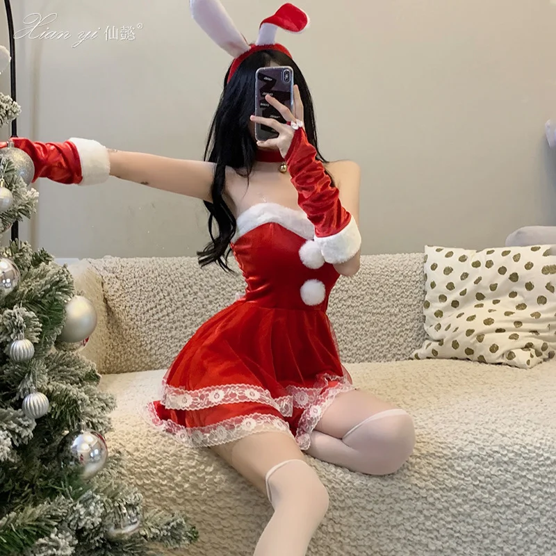 Christmas Dress Woman Cosplay Costume Ladies Santa Claus Dress Sexy Lingerie Bunny Girl Uniform Party Christmas Halloween Suit