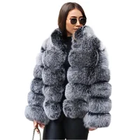 100% Natural Real Fur Fox Fur Coat Women's Leather Jacket Quality Fox Full Leather Fox Fur Overcoat Lady T Stand Collar Clothing