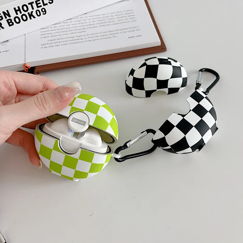 

Чехол для Lenovo LP80, мягкий чехол, клетчатый узор, Кристальные наклейки, чехол для беспроводных Bluetooth наушников Lenovo LP80, чехол с крючком