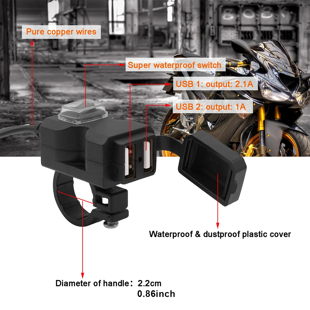 

3 1A Handlebar USB Adapter Dustproof Charging Socket Charger Motorbike Modified Modification Accessories Replacing Parts