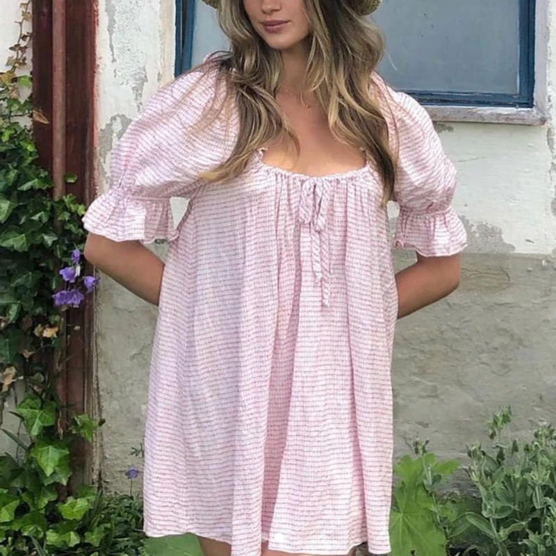 Женское мини-платье Y2K с короткими рукавами-фонариками винтажное боди квадратным