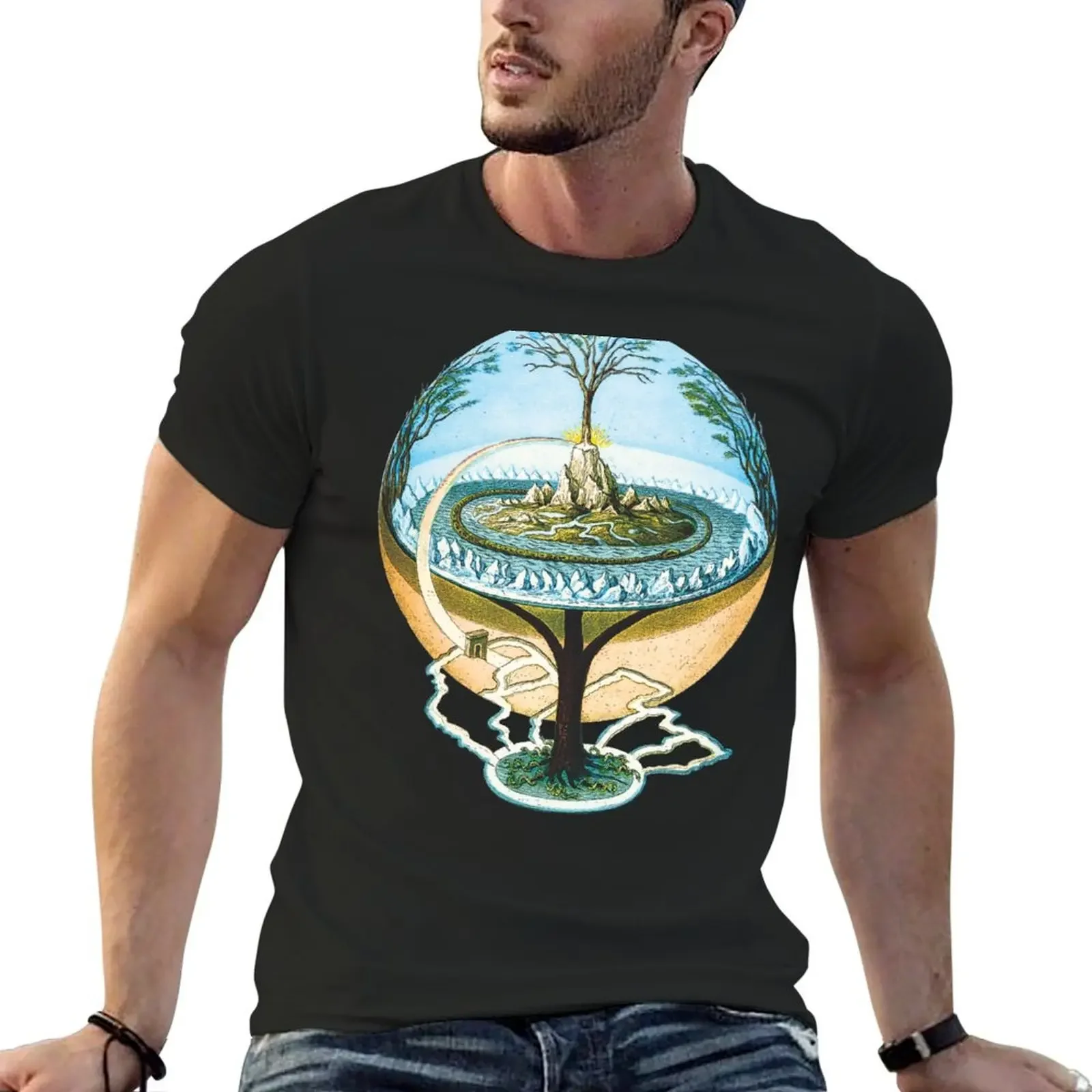 Футболка Flat Earth Anceint Norse Cosmology Concept одежда больших размеров для мальчика тяжелые