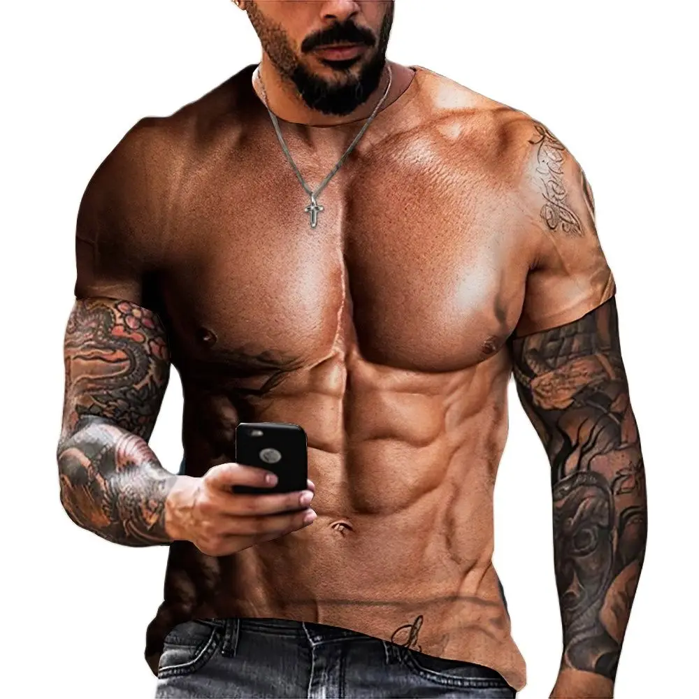 

Summer New Men's Sexy Muscular Abs Funny T Shirts Plus Size 3d Printed Loose T Shirts Cosplay Fashion Slim Tops
