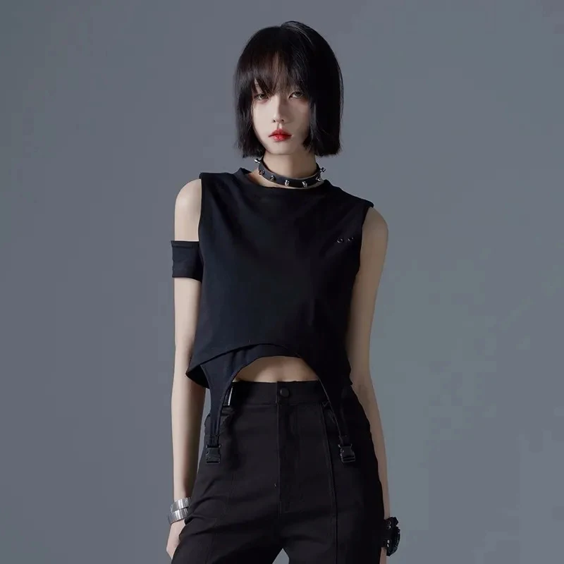 

Gidyq Streetwear Women T Shirts Summer Fashion Irregular Female Sleeveless Tops Korean Casual All Match Slim Tanks New