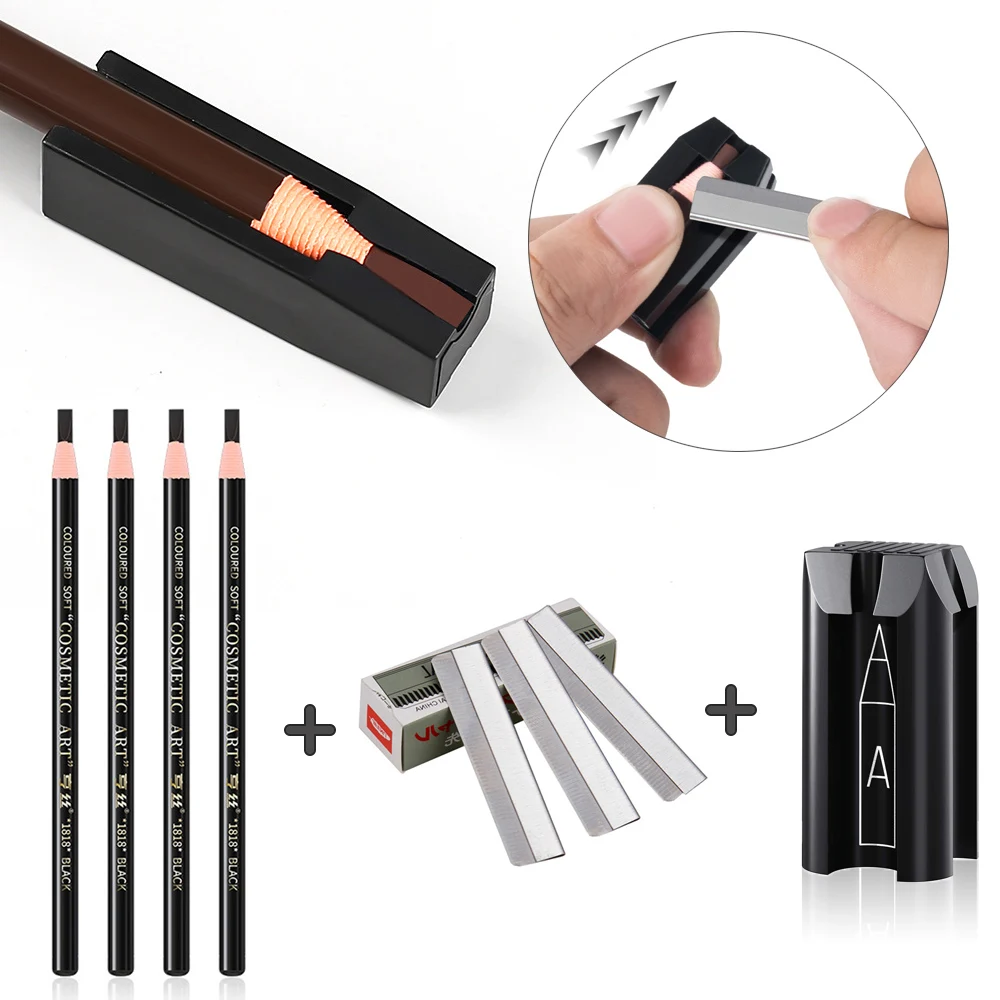 With Pencil Sharpener 10pcs Brow Trimmer Blade Microblading Supplies Eyebrows Tip Thin Tattoo Beauty Tools