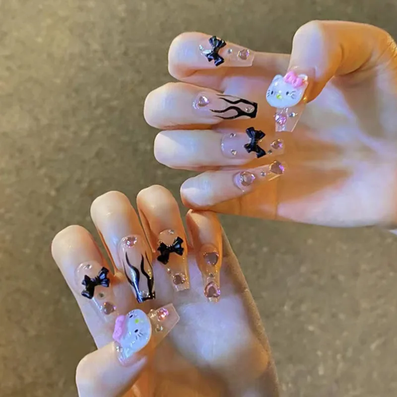 

Anime Kawaii Girls Hello Kitty Doll Manicure Cartoon Y2K Women Manicure Nail Patch Removable Nail Piece Fake Nail 3D Diy Toys