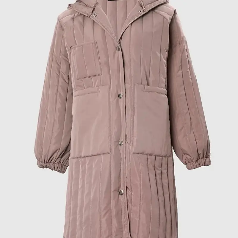 Winter Clothes Women Warm Long Sleeve Open Front Side Slit Button Front Longline Hooded Loose Puffer Coat Streetwear Jacket 2022