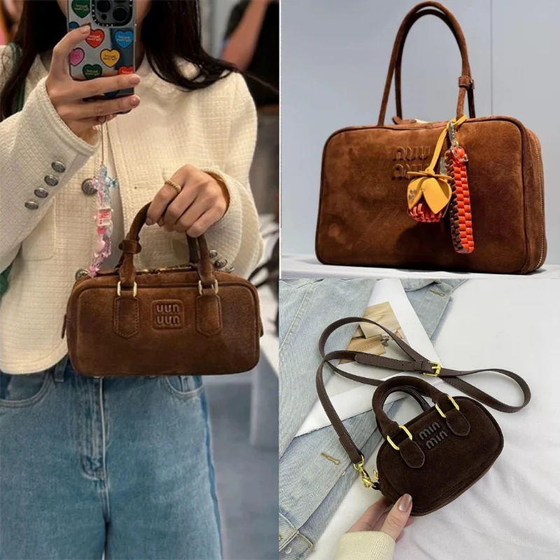 Роскошная замшевая сумка с мини-сумочкой для боулинга цветочной подвеской