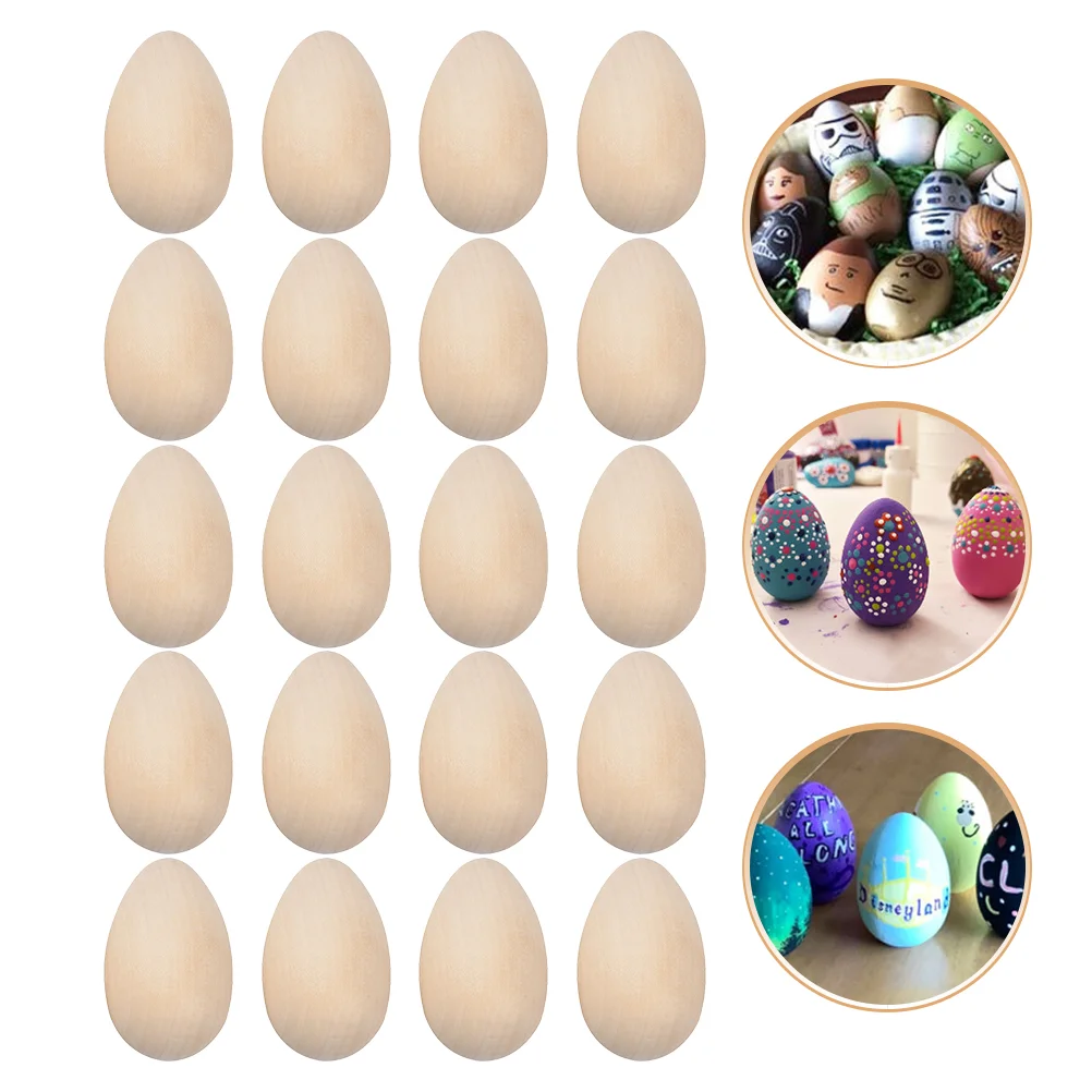 

20pcs DIY Wooden Eggs DIY Easter Eggs Decor Unfinished Egg Shape Painting Toys