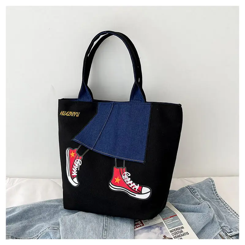 

Модные женские сумки для покупок, сумка через плечо для книг для девочек-подростков, вместительная Экологически чистая Складная Холщовая С...