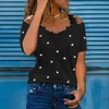 Women Summer Lace Cold Shoulder V-Neck Tops Blouse Ladies Casual Short Sleeve Tunic T-Shirt Tee Daily Clothing Clothes 2023 2