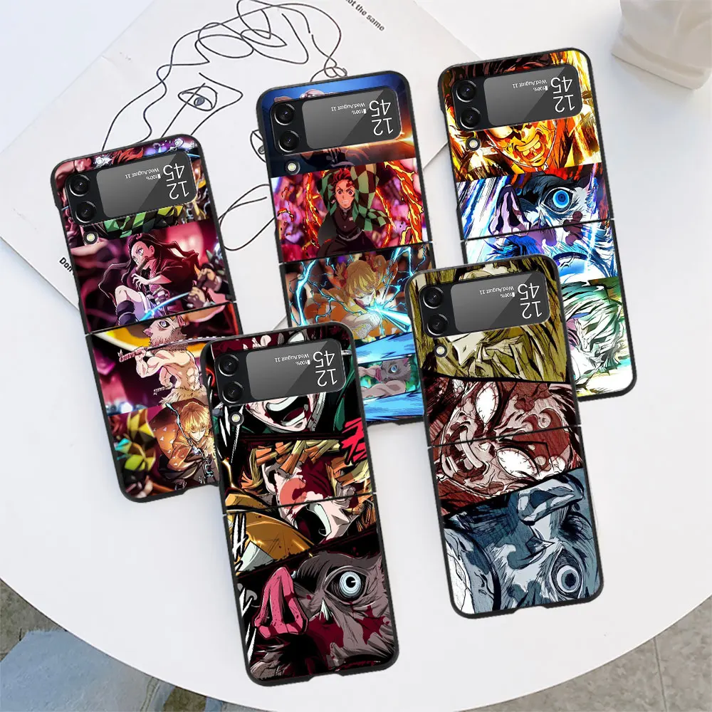 

Чехол-книжка с рисунком из аниме, рассекающий демонов, для Samsung Galaxy Z Flip 3 4, флип-экран, p4, черный Жесткий чехол для телефона из поликарбоната, защитный чехол Zflip3, Zflip4