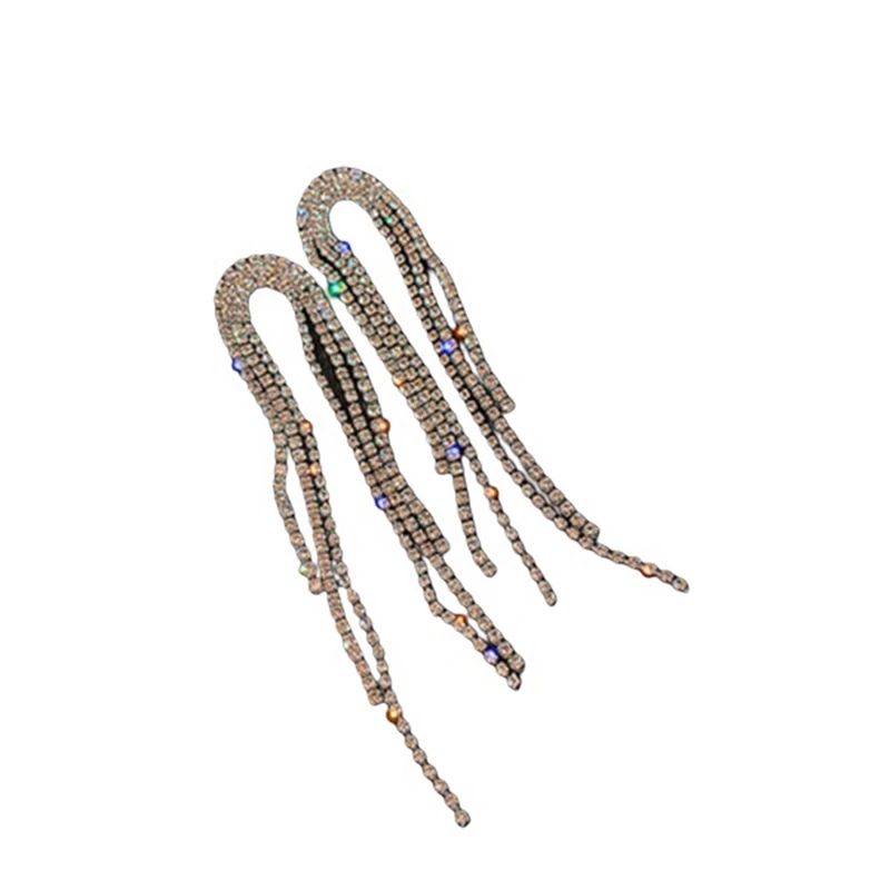 

Fashion Long Tassel Crystal Drop Earrings For Women Geometric Full Rhinestone Earrings Statement Jewelry Gifts