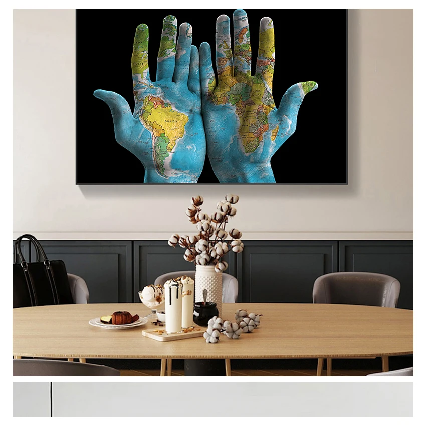 

World Maps Draw In Hands Modular Canvas Painting Graffiti Art Posters Modern Wall Art Picture for Living Room Office Decor