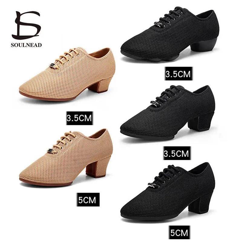 Latin Dance Shoes Women Jazz Salsa Dance Shoes 3cm 5cm Middle Heels Female Girls Tango Ballroom Shoes Breathable Adult Sneakers