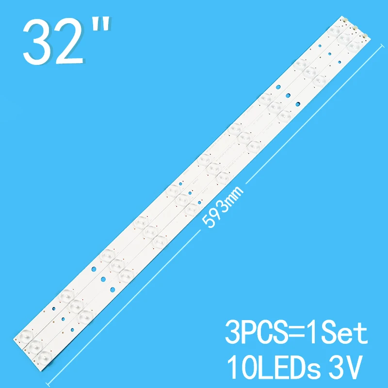 

New 3PCS/lot 10LEDs 3V 593mm Suitable for 32-inch LCD TV backlight strip PLD32T710 LED502 RF-DH320E32-1001S-01 A0