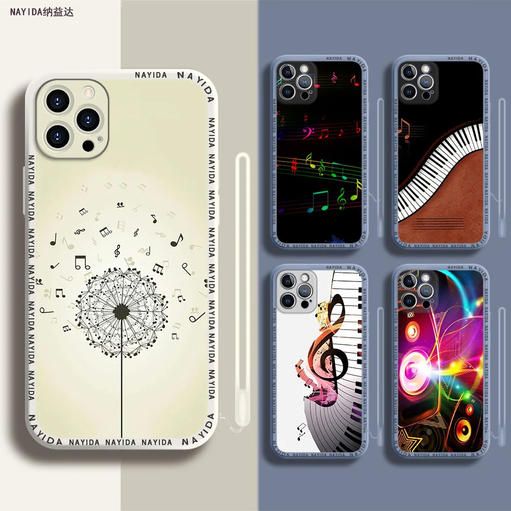 

Phone Case For iPhone 14 13 11 12 Mini Pro Max XS XR X Soft Silicone TPU Cover black white music piano keys notes