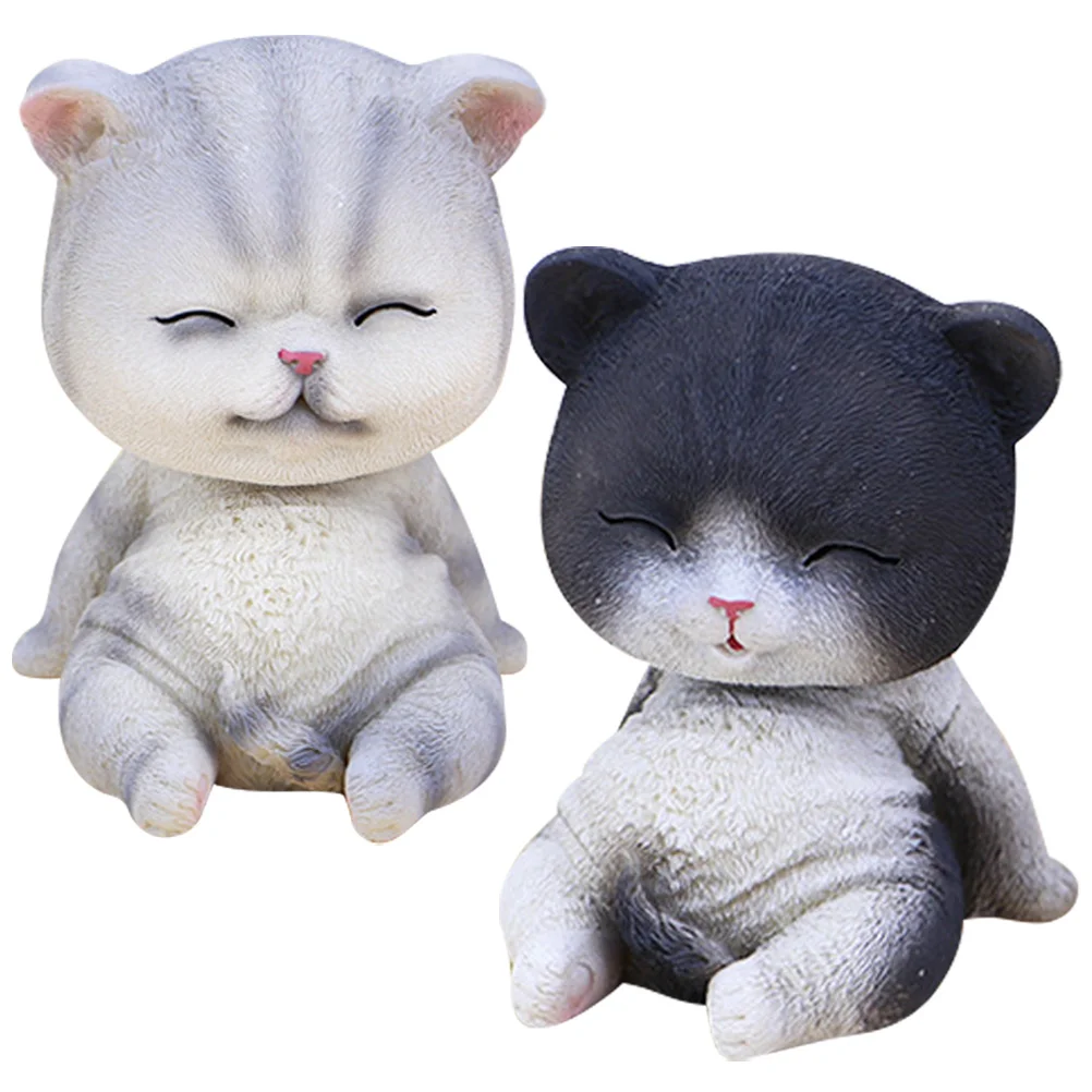 

Cat Kitten Head Figurines Miniature Ornament Animal Toy Resin Shaking Decor Animals Figurine Toys Mini Desktop Dashboard