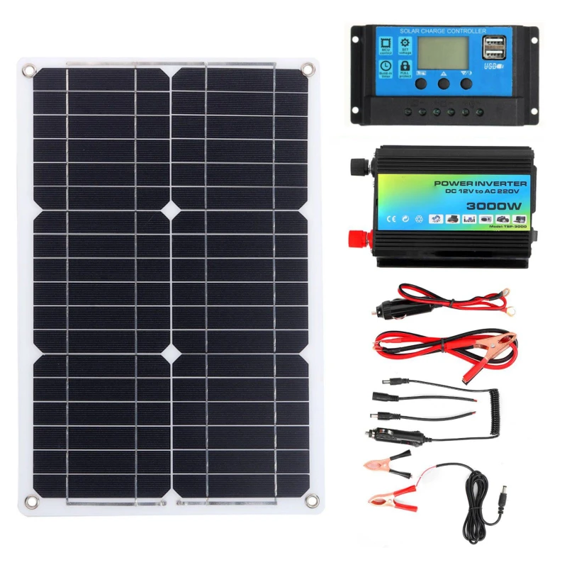 

Solar Panel Kit 3000W Solar Power Generator Grid System Power 60A Home System Solar Power
