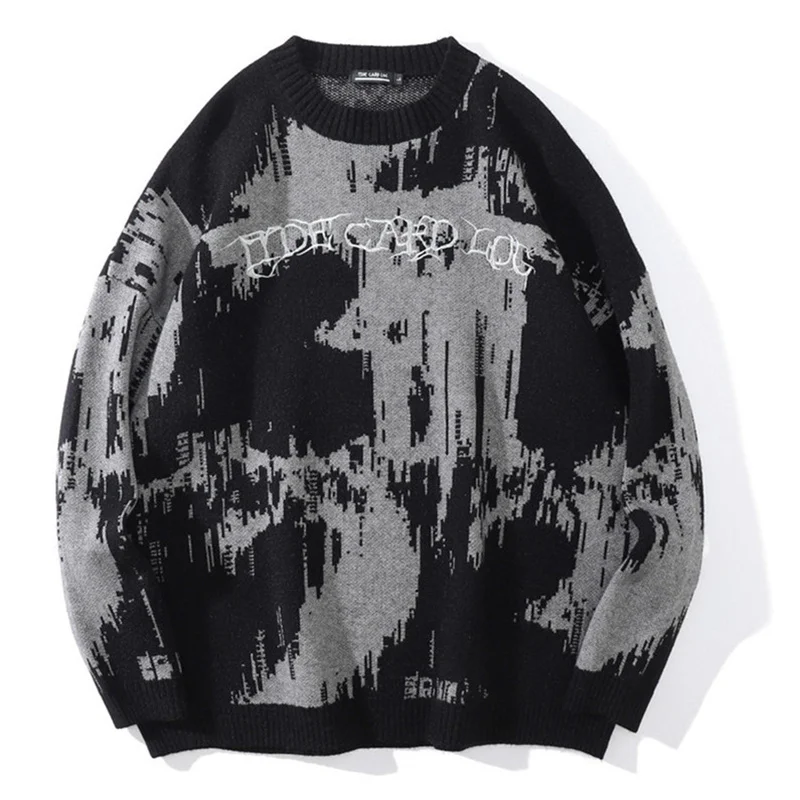 

2022 Hip Hop Knitted Jumper Sweater Gothic Letter Embroidery Tie-dye Streetwear Pullover Men Autumn Harajuku Oversized Sweaters