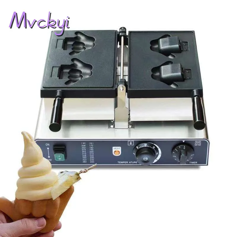 

Mvckyi 2 PCS Commercial Peace Fingers Ice Cream Cone Maker Waffle Making Taiyaki Shaka Boom Machine