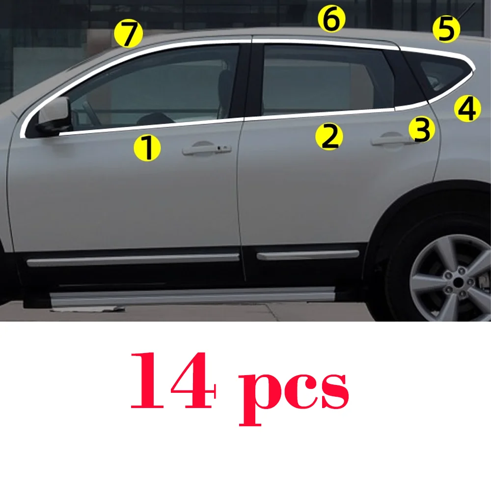 

Для Nissan Qashqai J10 Dualis 2006 ~ 2013 серебристый из нержавеющей стали, дверная оконная рама автомобиля, накладка на порог, наклейка, часть аксессуаров