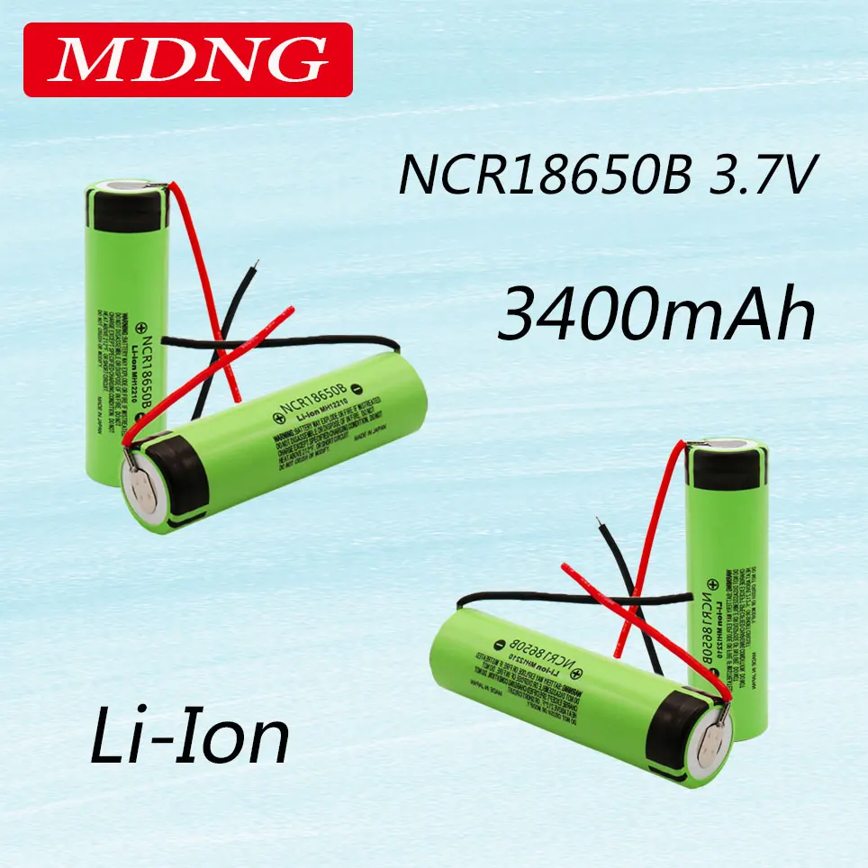 

2023 100% Original 18650 battery 3400mah 3.7v lithium battery NCR18650B 3400mah Suitable for flashlight battery +DIY wire