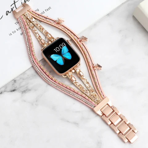 Браслет кожаный для Apple Watch Band 44 мм 45 мм 41 мм 40 мм 42 мм, ювелирное украшение для iWatch Series 7 6 5 4 3 SE 8 Ultra 49 мм