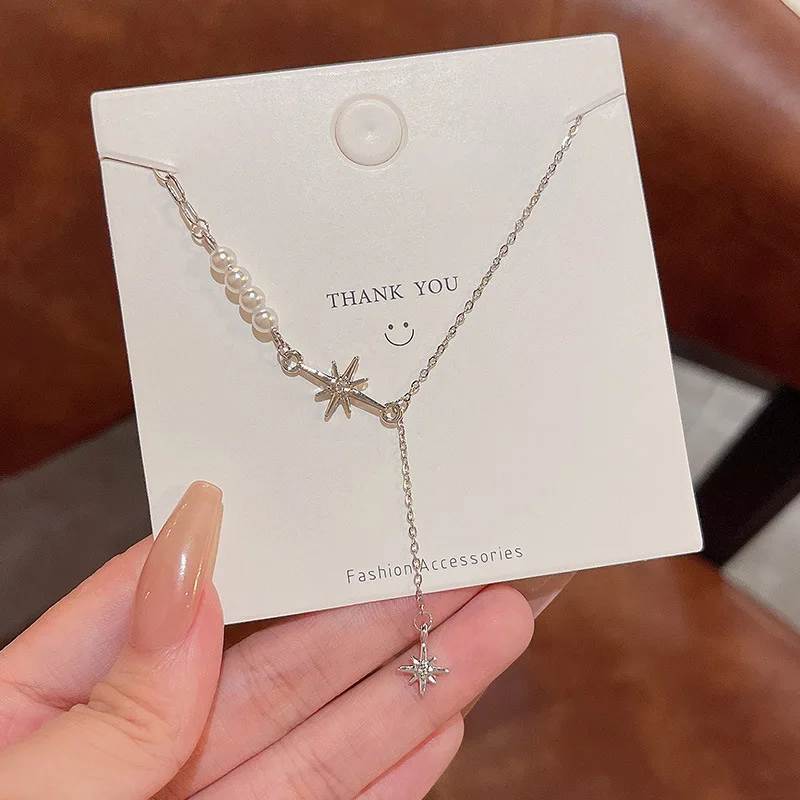 

Корейская Длинная кисточка, шестигранная жемчужина, Геометрическая Женская цепочка на ключицу, подарки, ювелирные аксессуары