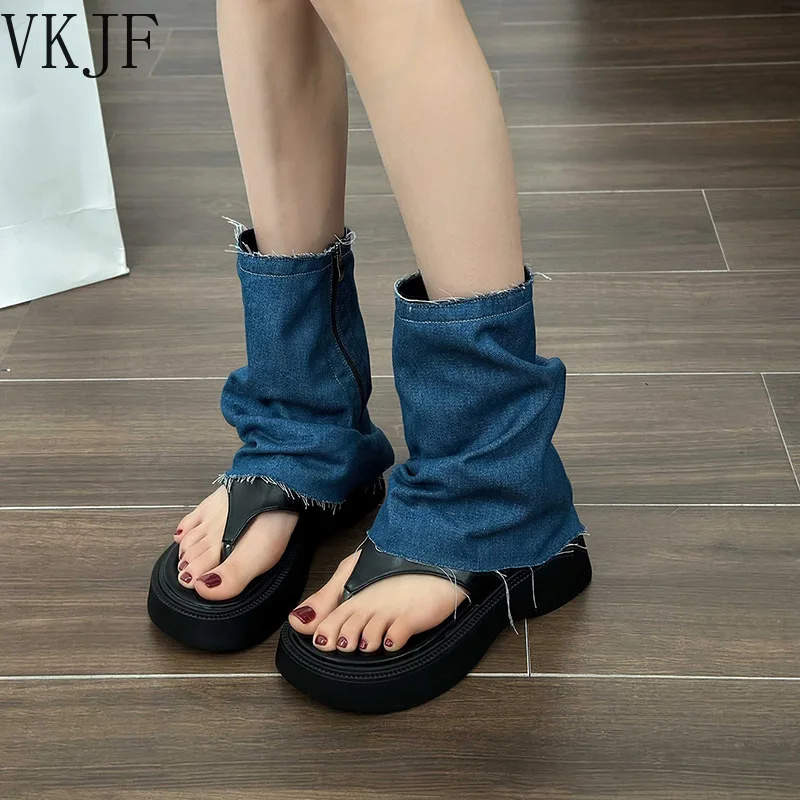 

Женские босоножки на толстой подошве, ковбойские шлепанцы, сандалии-гладиаторы на плоской подошве, лето 2023