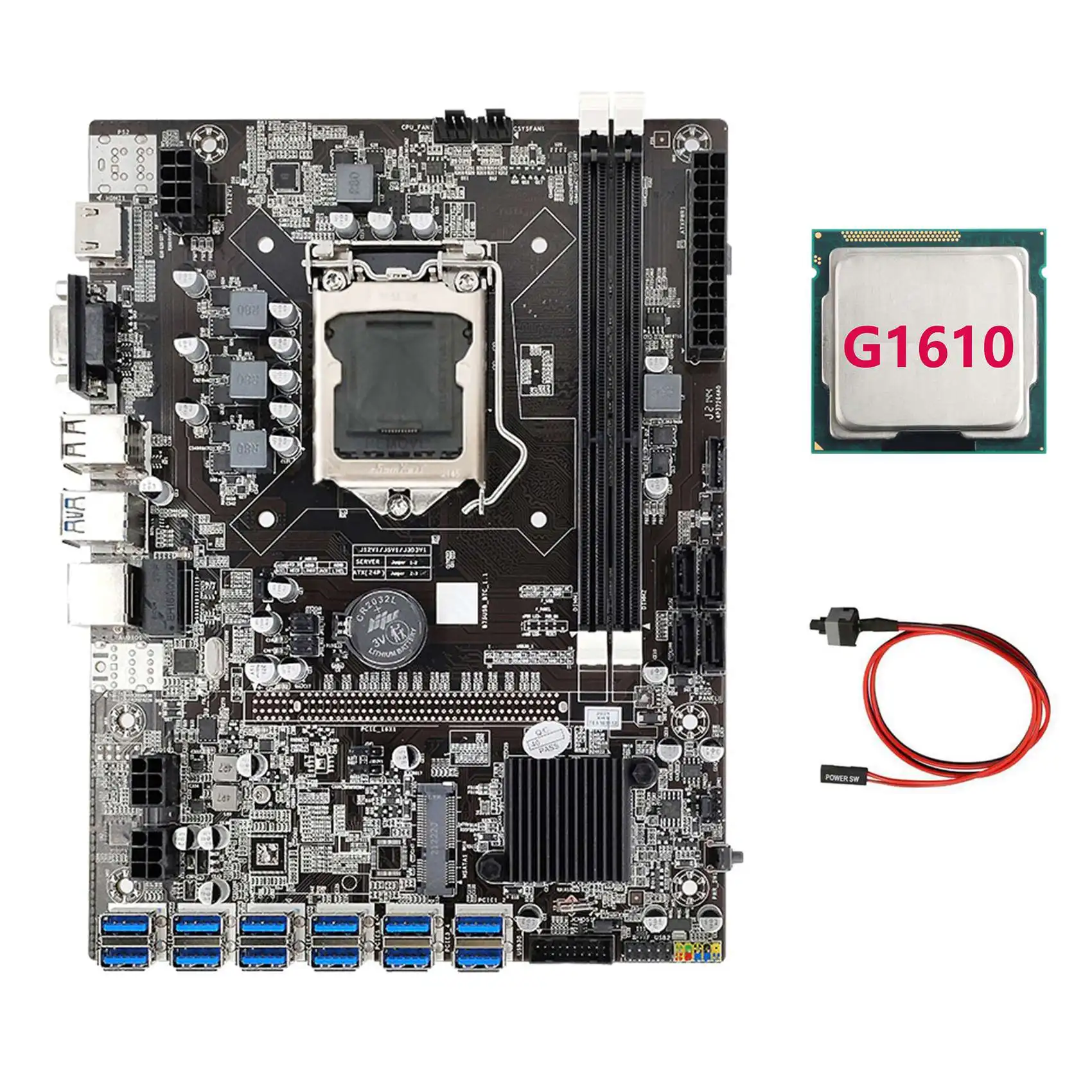 

B75 ETH Mining Motherboard 12 PCIE to USB Adapter+G1610 CPU+Switch Cable LGA1155 MSATA DDR3 B75 USB Miner Motherboard