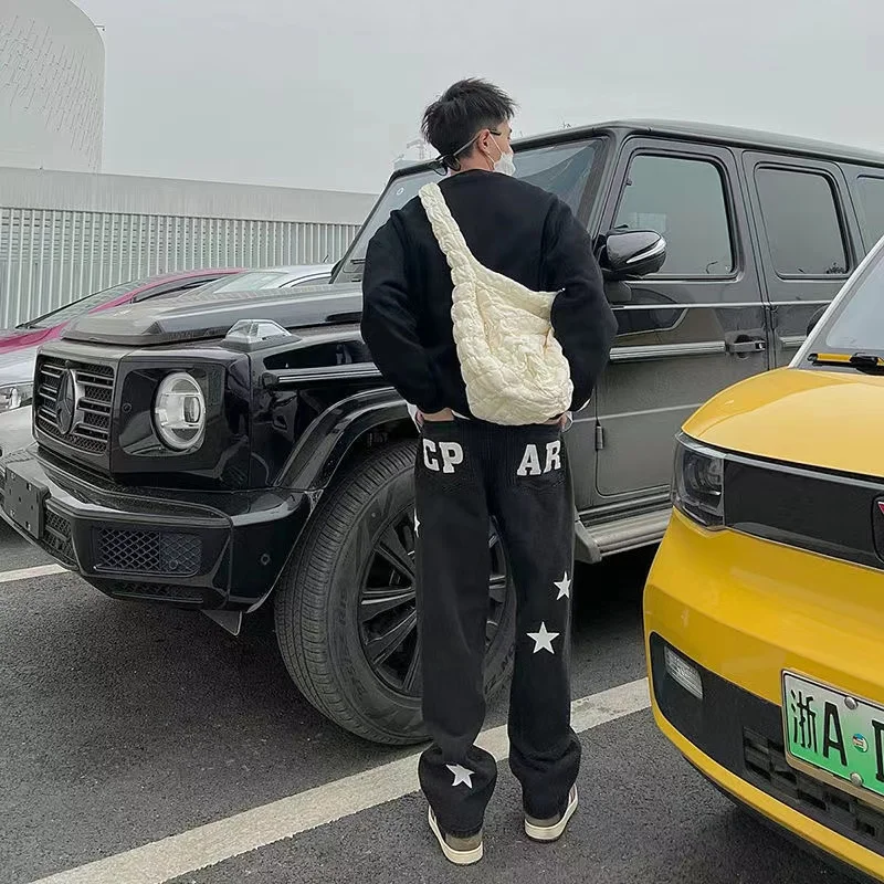 Y2K Men's Streetwear Casual Wide Leg Denim Trousers Straight Men Baggy Low Rise Cargo Jeans Alt Pants Hip Hop Trousers Clothes