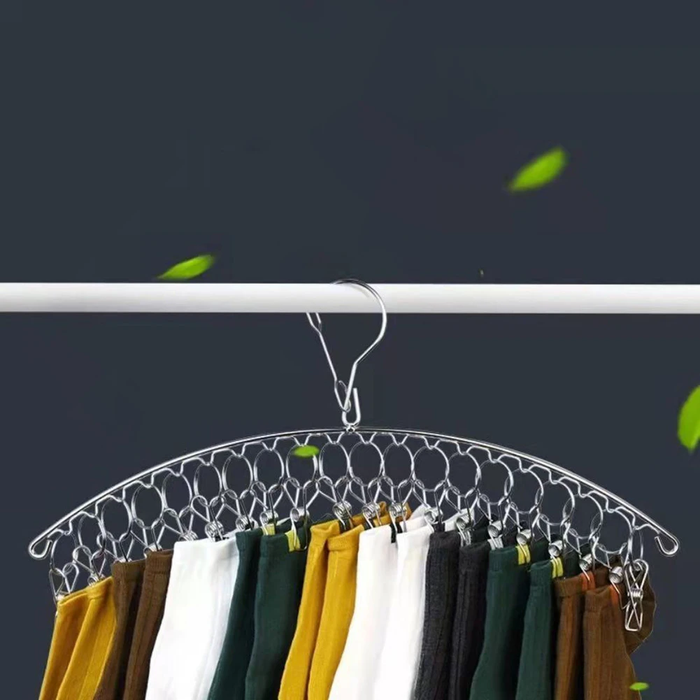 

20 зажимов, вешалка из нержавеющей стали для сушки одежды, ветрозащитная вешалка для одежды, вешалка для стирки носков, держатель для нижнего...