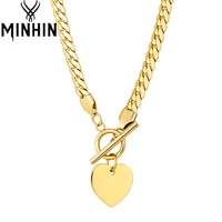 minhin love heart pendant chain gold color ot buckle stainless steel jewelry necklaces for women party anniversary gifts choker