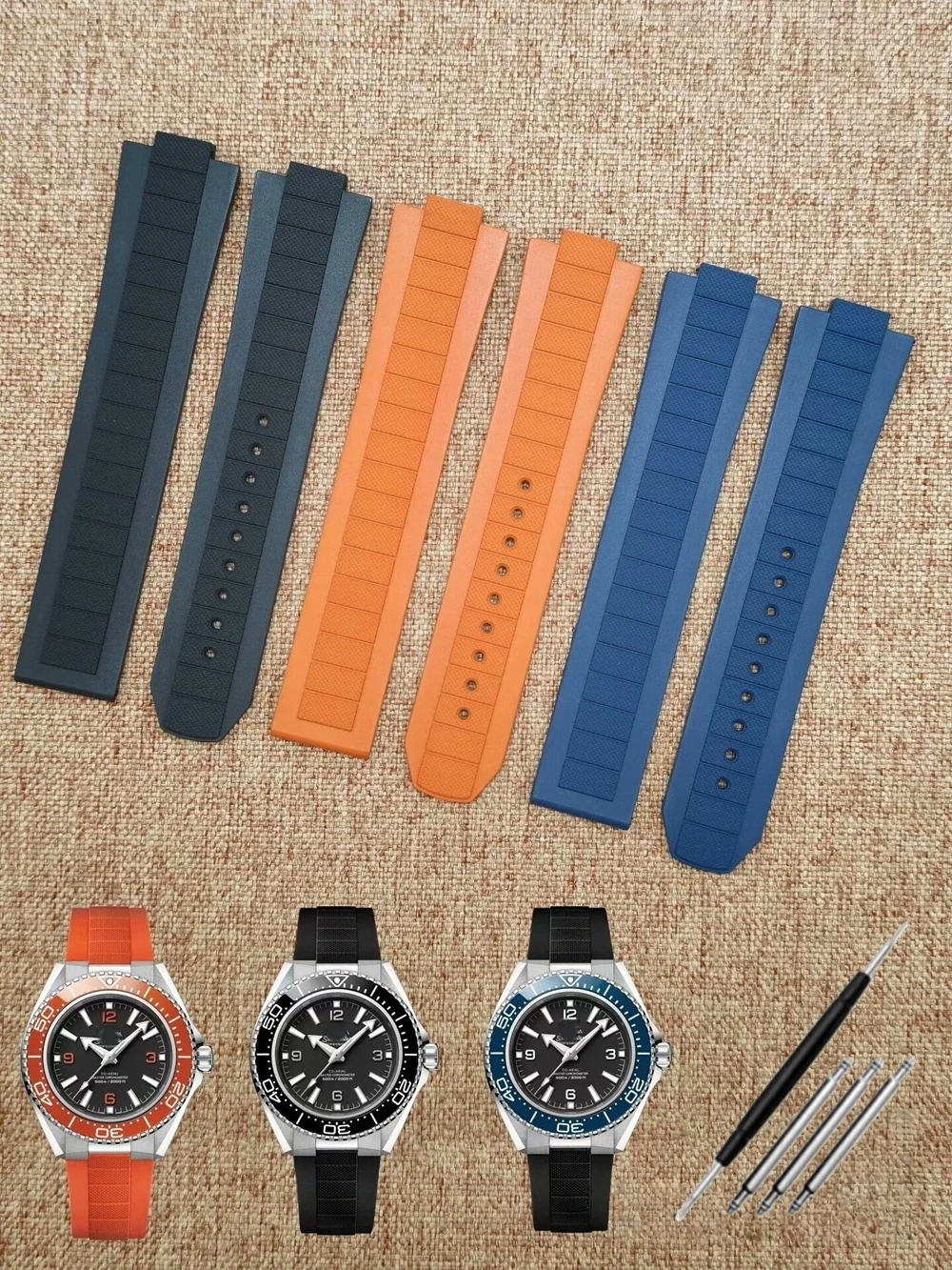 Фото Премиальный ремешок для часов из фторкаучука FKM для новых моделей Omega Seamaster Planet Ocean 600M серии 217, ширина крепления 10ммX21мм, замена ремешка. №1