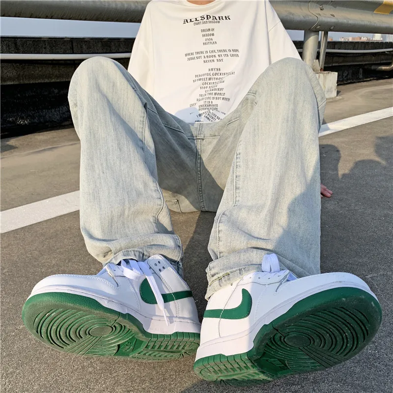 Solid Color Pants Men's Straight Ins High Street Personality Trend Loose Casual Straight Denim Trousers Street Men's Clothing