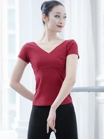 ballet practice suit v neck gym suit female exam short sleeved backless yoga body suit modern dance suit top