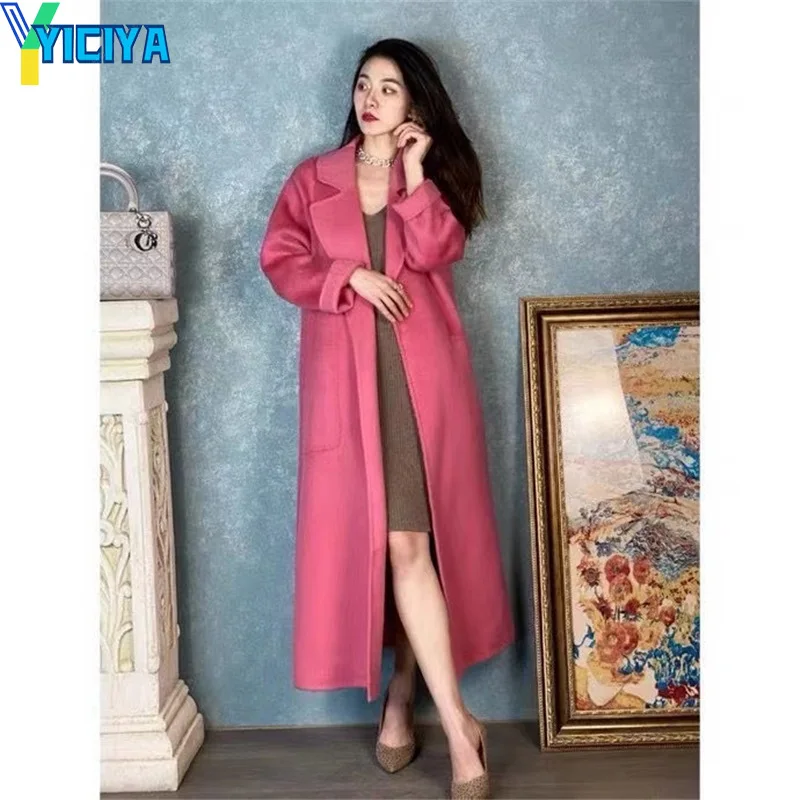 

YICIYA Max 2022 New Women's Wool Coat Winter Long Coat Womens Thickened Warm Cashmere Coat Women Black Coats Stand Collar Met