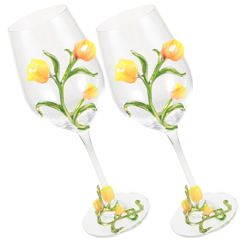 

2 Pcs High Foot Glass Goblet Flutes Serving Alloy Glasses Container Red