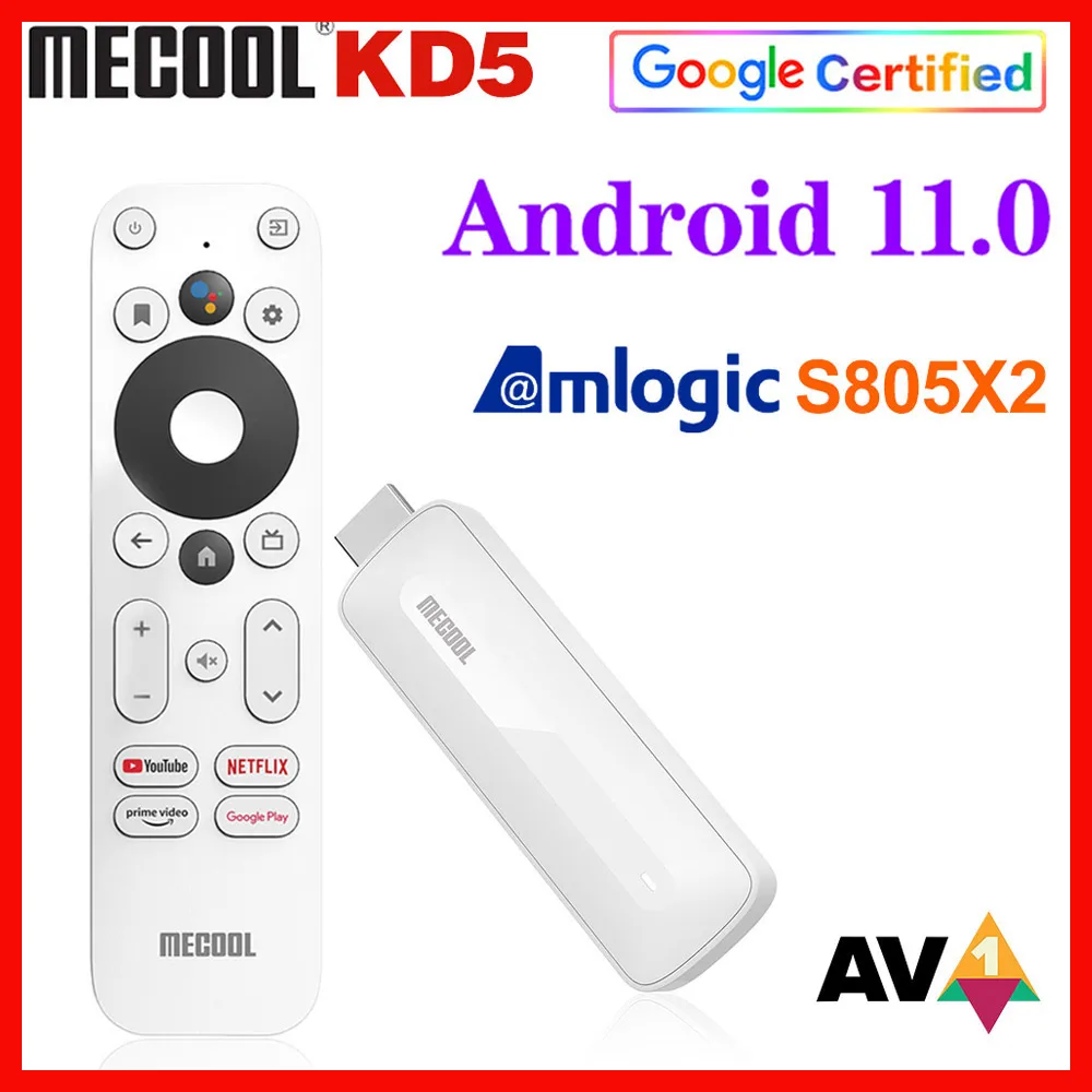 

Mecool KD5 Smart TV Stick Amlogic S805X2 TV Box Android 11 1GB 8GB Google Certified Voice 1080P H.265 4K 60pfs 2.4G&5G Wifi BT