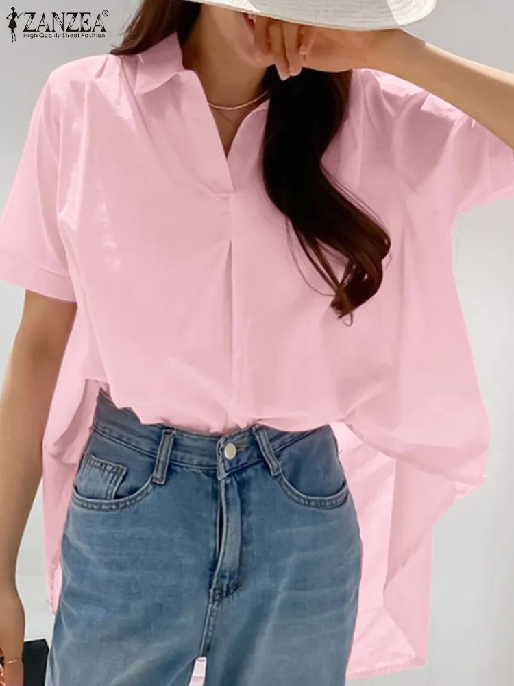 

Рубашка ZANZEA женская оверсайз свободного кроя, уличная одежда, модная повседневная сорочка с коротким рукавом, белая блузка с лацканами в Ко...