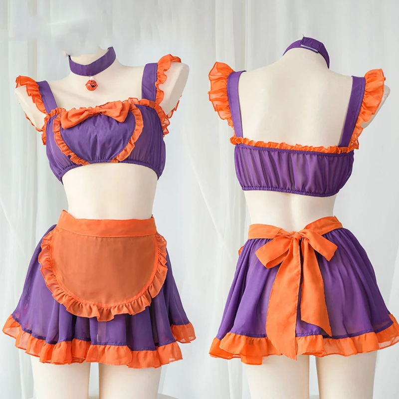

Halloween Cosplay Lace Up Sexy Pumpkin Maid Dress Maid Outfit Costumes Party Carnival Performance Tempatation Dresses Lingerie