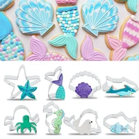 8pcs under the sea cookie cutters stainless steel mermaid tail starfish shell biscuit mold baking tools kids birthday decor