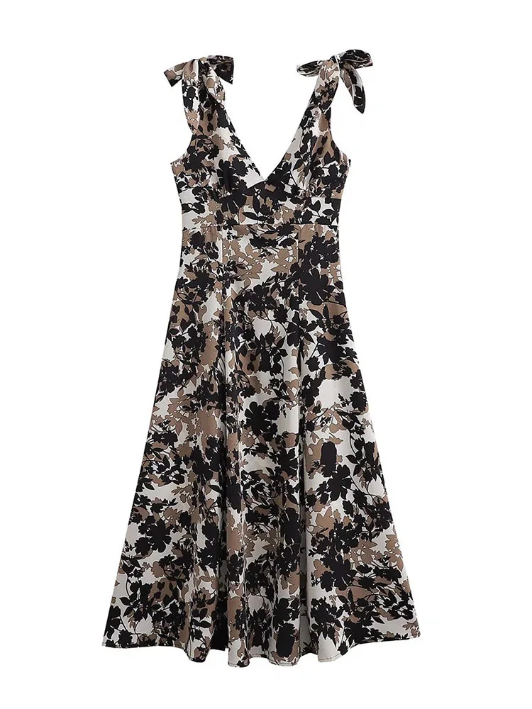 

YLJHQX 2022 летнее новое платье на шнуровке с бантом и высокой талией с принтом и открытой спиной женская мода