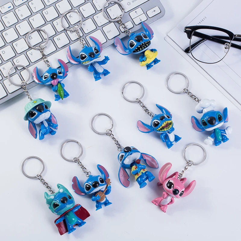 

10Pcs/set Stitch Disney Toys Anime Figure Lilo & Stitch Keychain Cartoon Doll Keyring Ornament Key Chain Car Pendant Kids Gifts