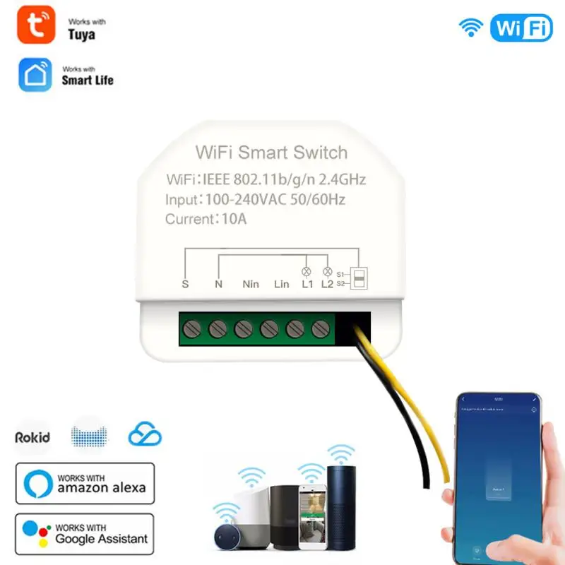 

Tuya Wifi Mini Smart Switch 2 Gang 100-240V Timer Switches Controller Smart Home Smart Life Works With Alexa Google Home