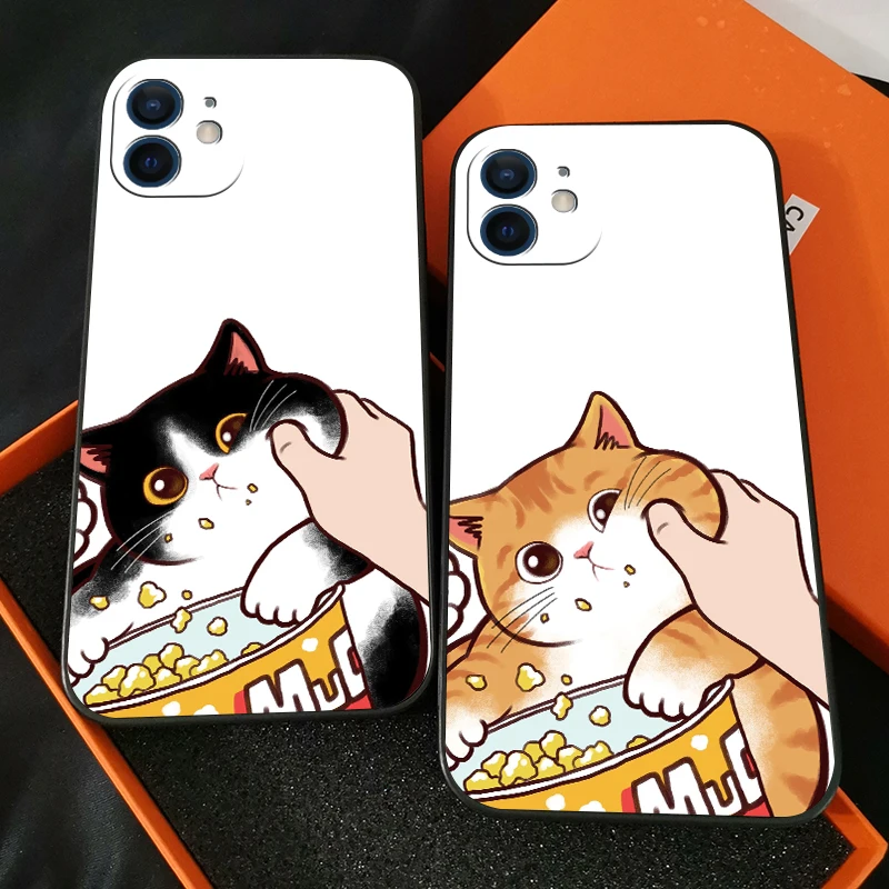 

Cartoon Cute Cat Phone Case For Funda iPhone 13 11 Pro Max 12 Mini X XR XS Max 6 6s 7 8 Plus Coque Soft Back Celular